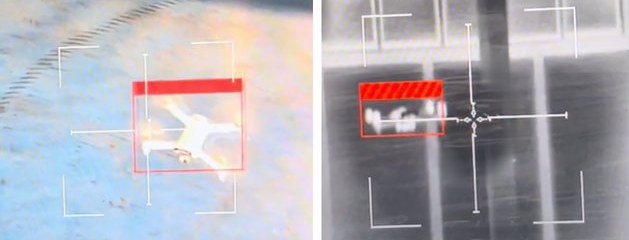 Visible and thermal channels with real-time bounding box and crosshair overlay
